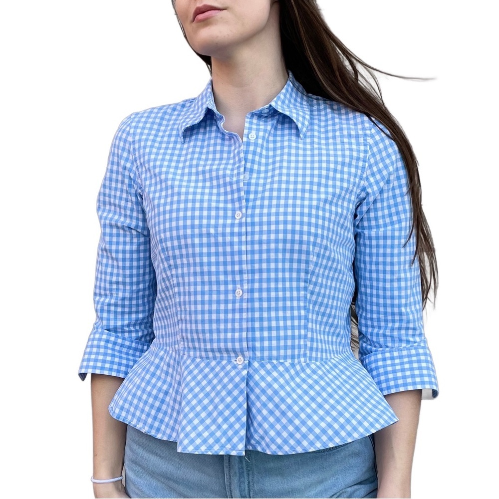 Lauren Ralph Lauren Spring Gingham Peplum Button Down Blouse Shirt 10P